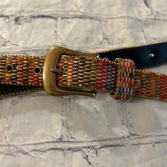 ELITE FRESNO CALIFORNIA COLORFUL FABRIC WITH COLORS STONES GOLD TONE BUCKLE - Picture 3 of 10